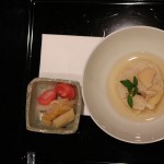 竹の子おにぎりの出汁かけ　香の物